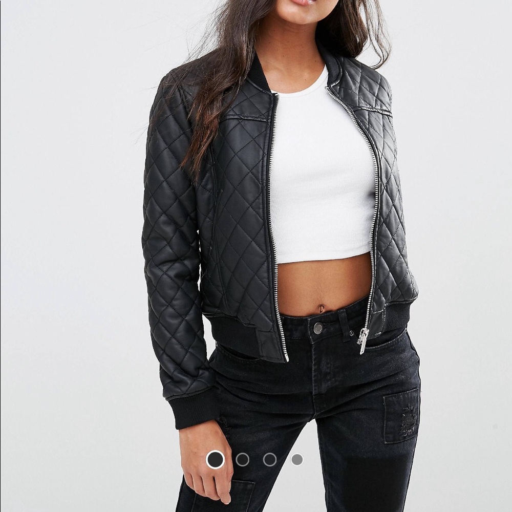 Boohoo vegan leather bomber jacket
